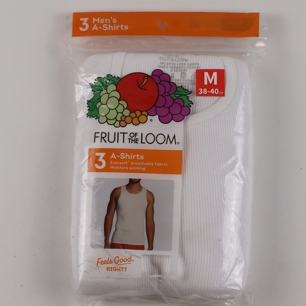 Fruit of the Loom A-Shirts 3-Pack White Ribbed Tank Top Medium NWT